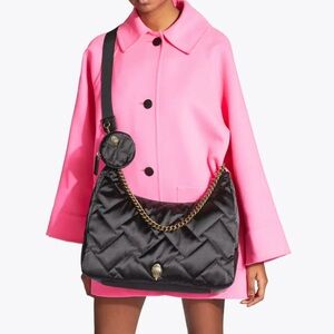 KURT GEIGER LONDON RECYCLED LARGE HOBO black quilted crossbody strap.